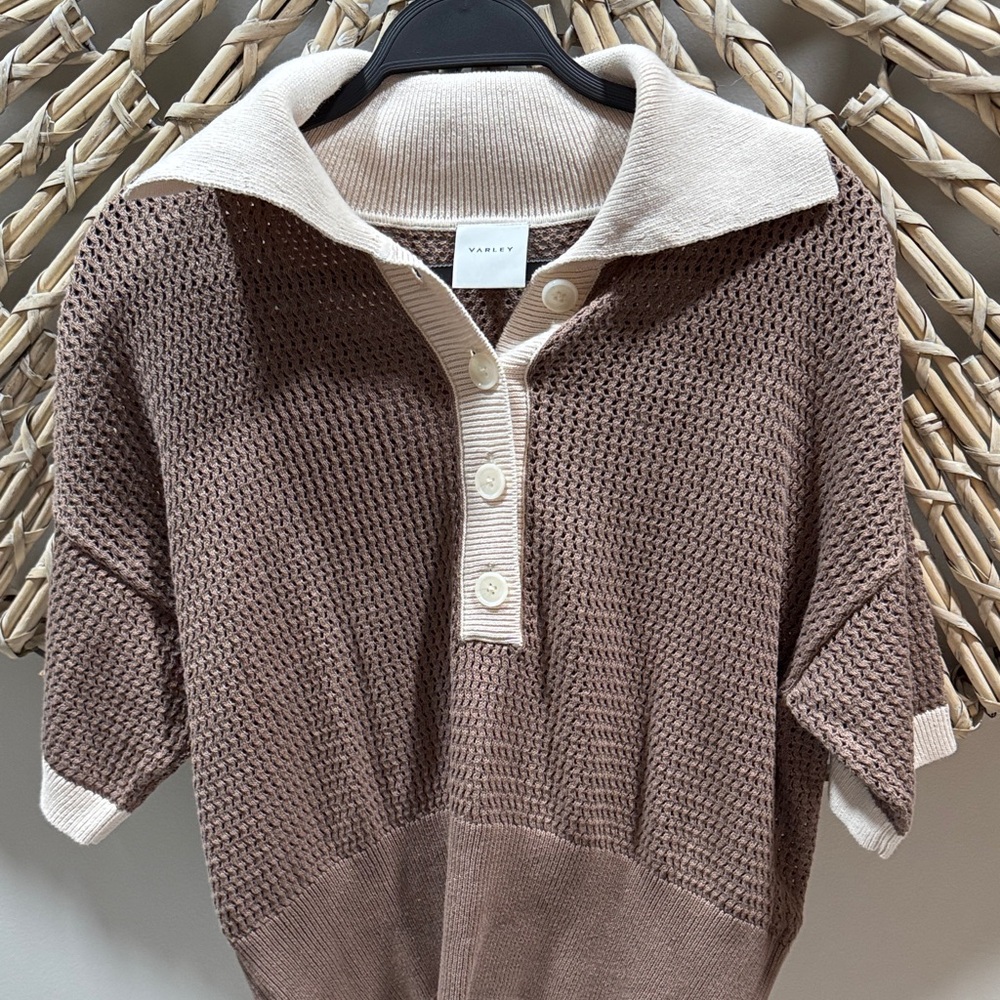 Varley Two-Tone Brown and Cream Cardigan